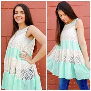 ❌❌SOLD: Flowy Crochet Mint Green Blouse